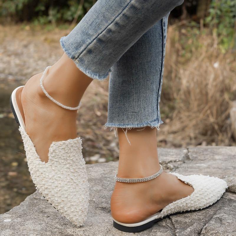 Fashion Women's Baotou Slippers Spring New Pointed Head Deep Mouth Suede Soft Sole Anti-slip Wear-resistant Flat Shoes