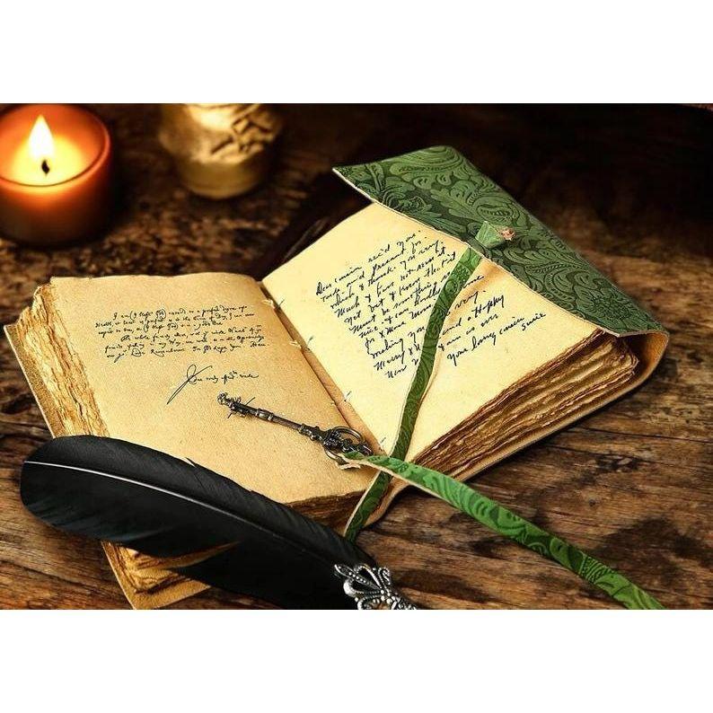 Handmade Leather Book, Leather Grimoire -Handmade Deckle Edge Paper Leather Bound Journal -Book of Shadow Leather Sketchbook-Drawing Journal