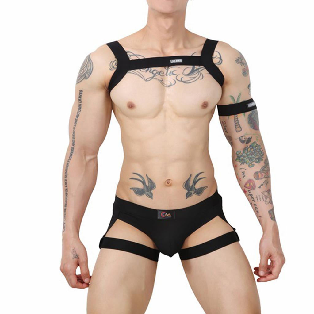 Men's Sexy Lingerie Suits 2Pcs Shoulder Chest Harness Belt with Jockstrap Briefs Sets Nightwear