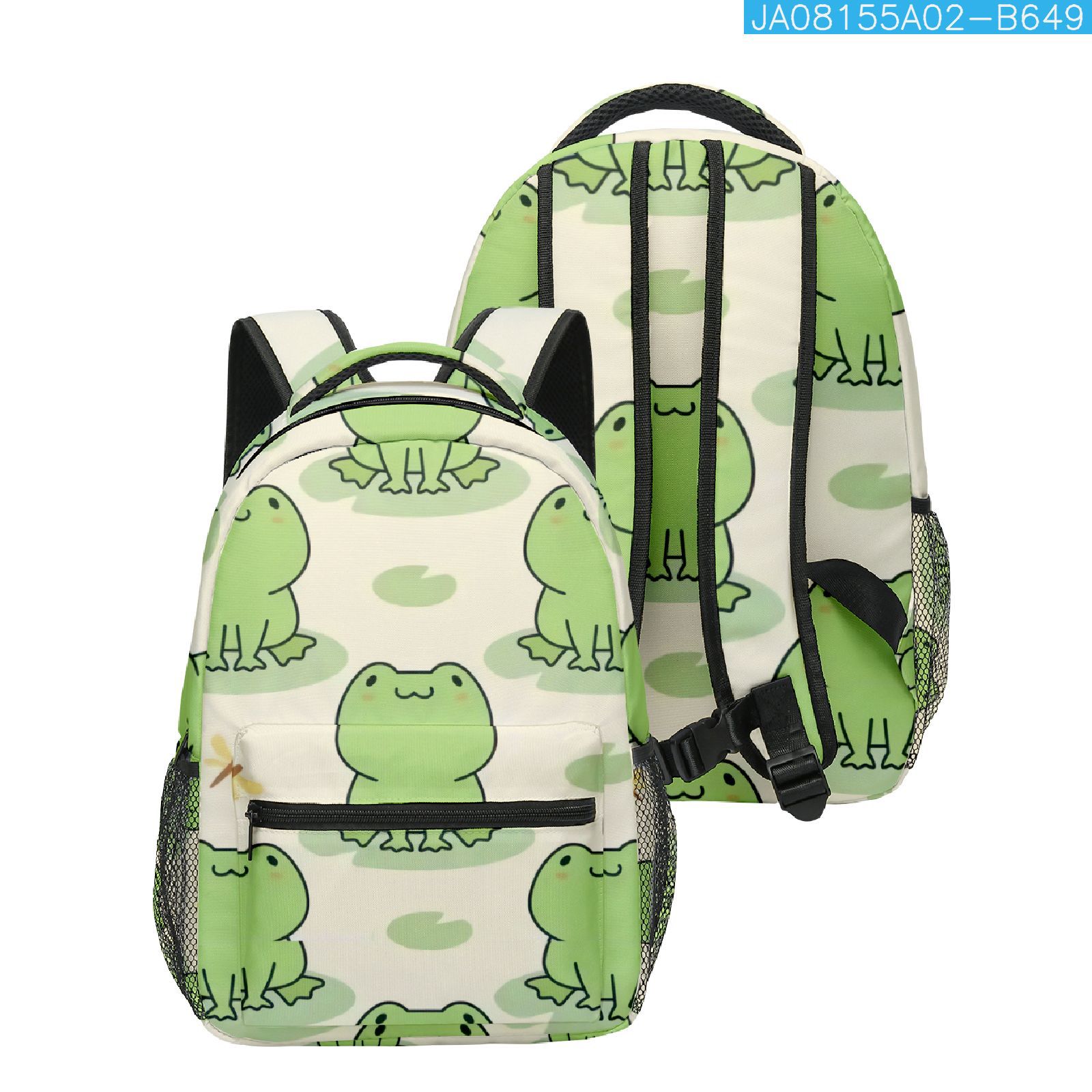 

Hip Hop Novelty Kpop Youthful School Bags Unisex Little Frog Travel Bags 3D Print Oxford Waterproof Notebook Shoulder Backpacks бежевый
