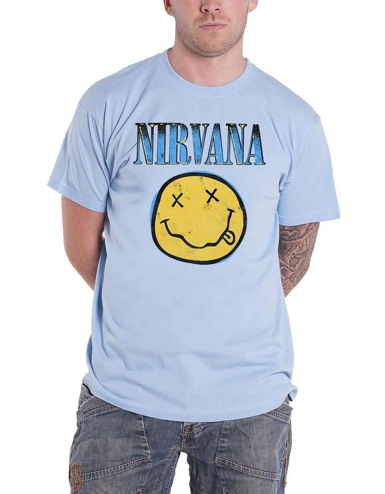Nirvana T-shirt Smile Blue Band Logo new Official Mens Light Blue XL