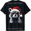 Raccoon Christmas Tree Lights Racoon Lover Xmas T Shirts Men Humor Streetwear Tee Shirt Short Sleeve Unisex Loose Clothing