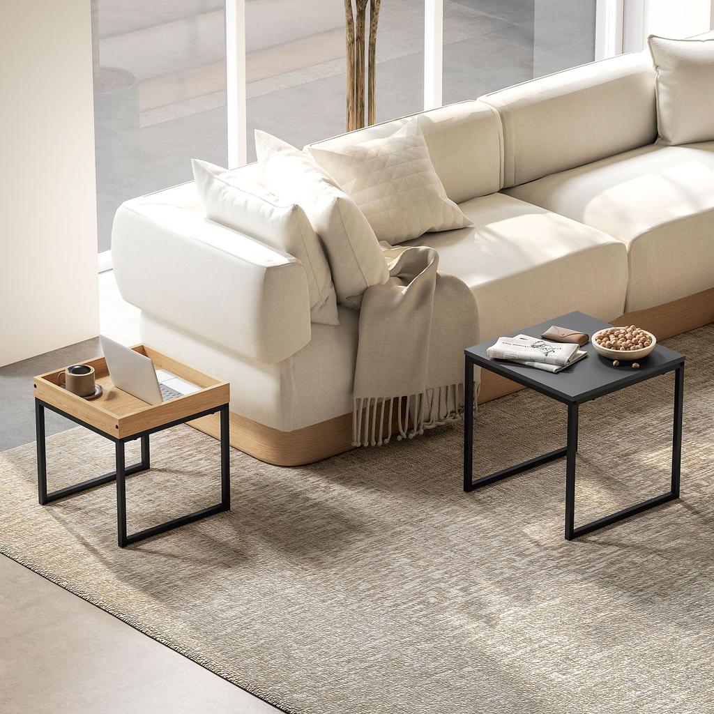 Nesting Coffee Tables, Set of 2, Square, Steel Frames, Black