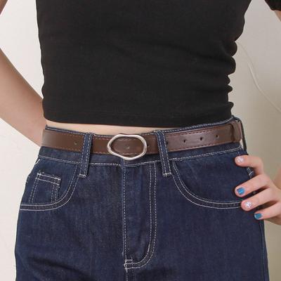 Imitation Leather Women Belt Versatile Solid Color Design Irregular Oval Buckle Pin Waistband Dress Shirt Top Waist Belt