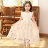 Abito da bambina in pizzo di cotone e lino, abiti estivi senza maniche beige per bambini, abiti da principessa alla moda casual per bambini di 3-12 anni