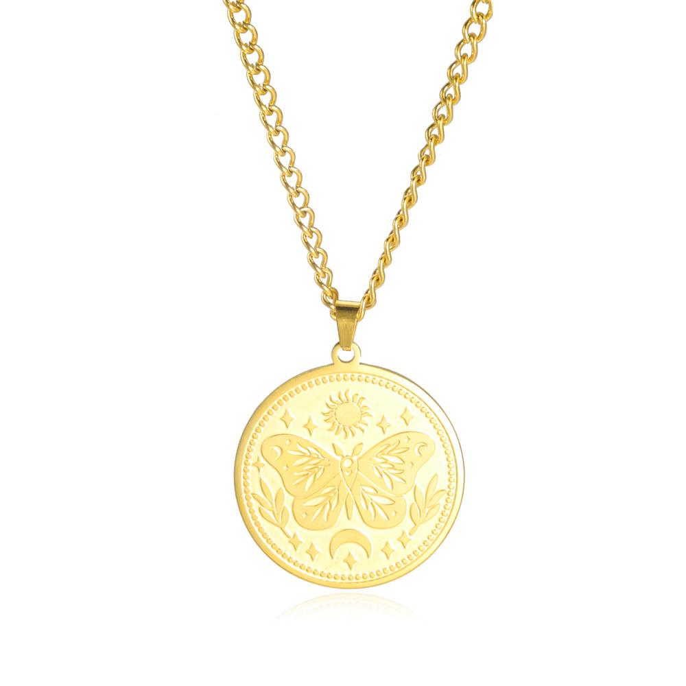 Witchcraft Butterfly Monn Sun Round Necklace Vintage Stainless Steel Luna Moth Pendant Necklace Fashion Birthday Jewelry