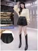 2026 Autumn/Winter Women's High Waist A-line PU Leather Shorts with Elastic Waist and Slimming Wide Leg Design
