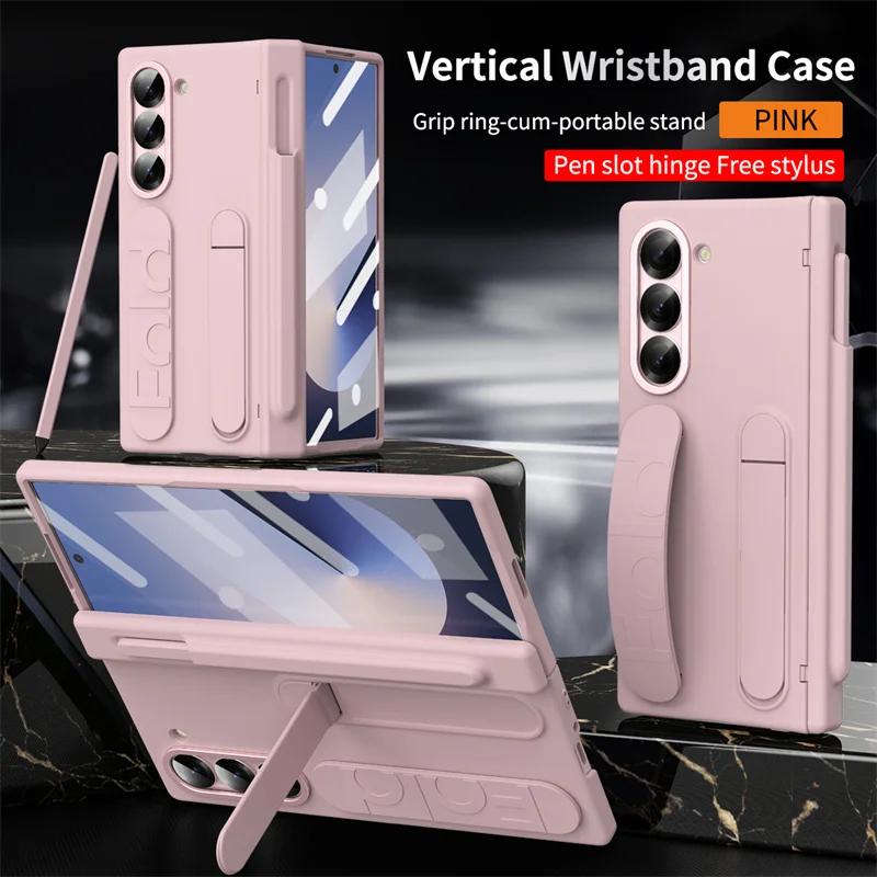 Pulseira Antiperda Business Suporte Oculto Capa Dobrável para Celular para Samsung Galaxy Z Fold 8 7 6 5 4 3 Proteção de Tela Capa Anti-queda