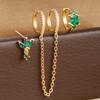 3PCS Stainless Steel Long Chain Two Hole Piercing Earrings Set for Women Tassel Horse Eye Zircon Small Hoop Earrings Jewelry
