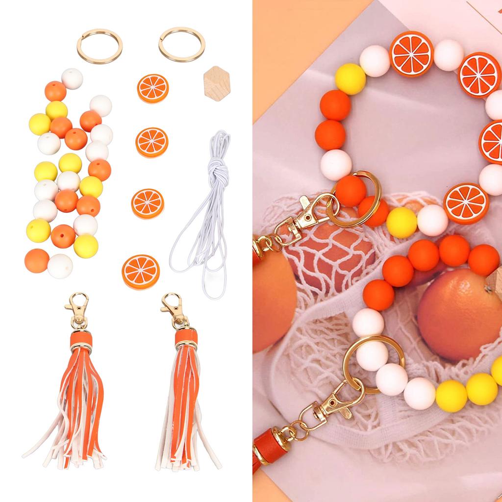 Keychain Lemon Silicone Bead Keyring Key Chain 15mm Silicone Bead Tassel Set for Decoration
