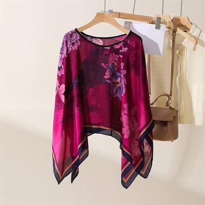 Shawls Summer Beach Sexy Women Fashion Print Chiffon Smock Bikini Cover Up Loose Blouse Sunscreen Comfortable Poncho