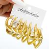3pcs Gold Plated Chunky Earring Set for Women Big Circle Geometric Tear Drop Glossy Earrings Lightweight Fashion Jewelry Gifts