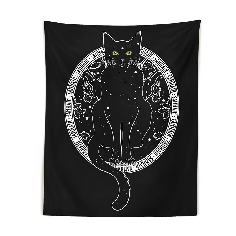Cat Divination Tapestry Wall Hanging Tarot Cat Black Tapestries Mysterious Decoration Home Decoration Hippie Mattress Dorm Room