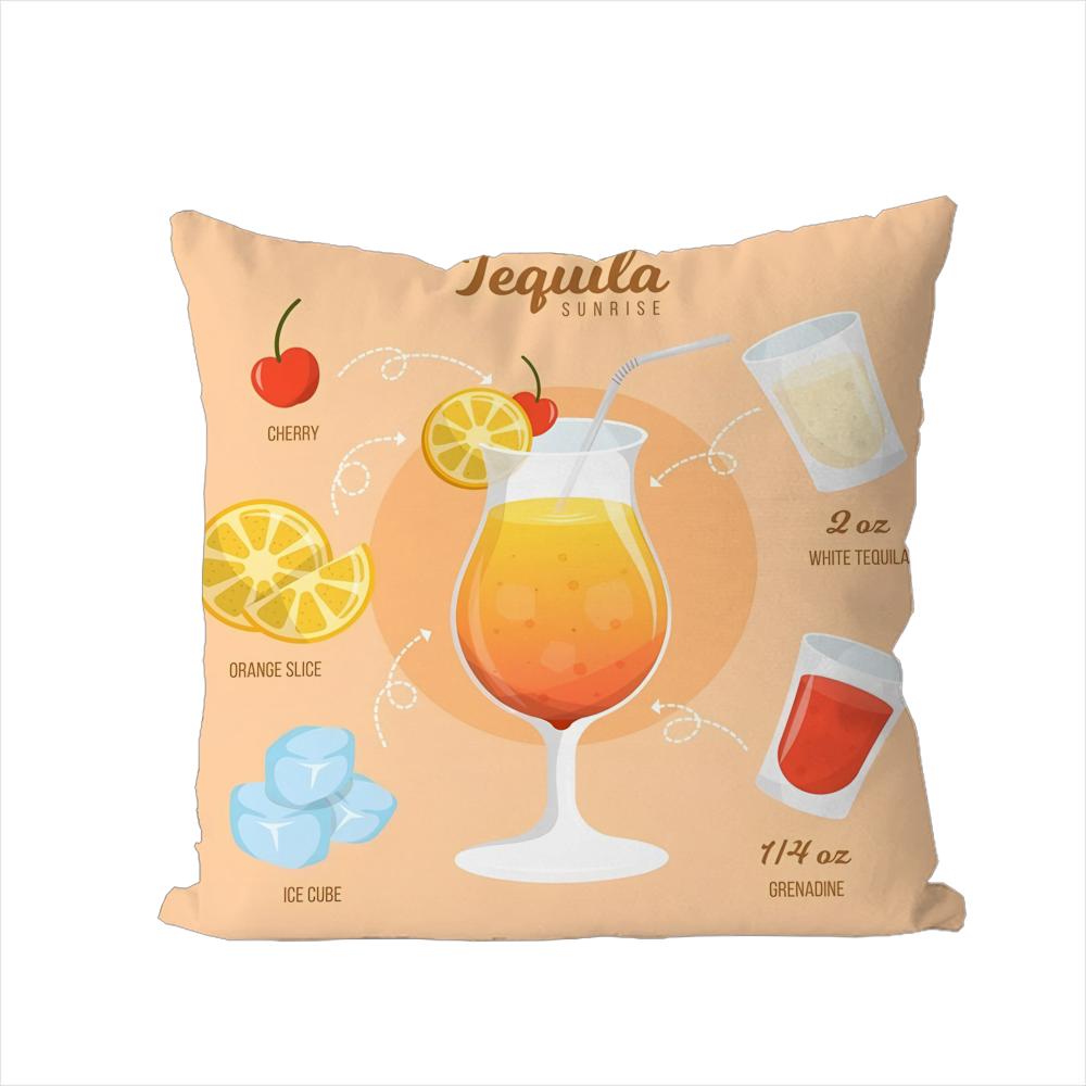 Tequila Sunrise Cocktail Kissenbezug Für Auto Sofa Dekoration Zuhause Zweiseitiger Druck Plüsch Quadratisch Wurf Kissenbezug