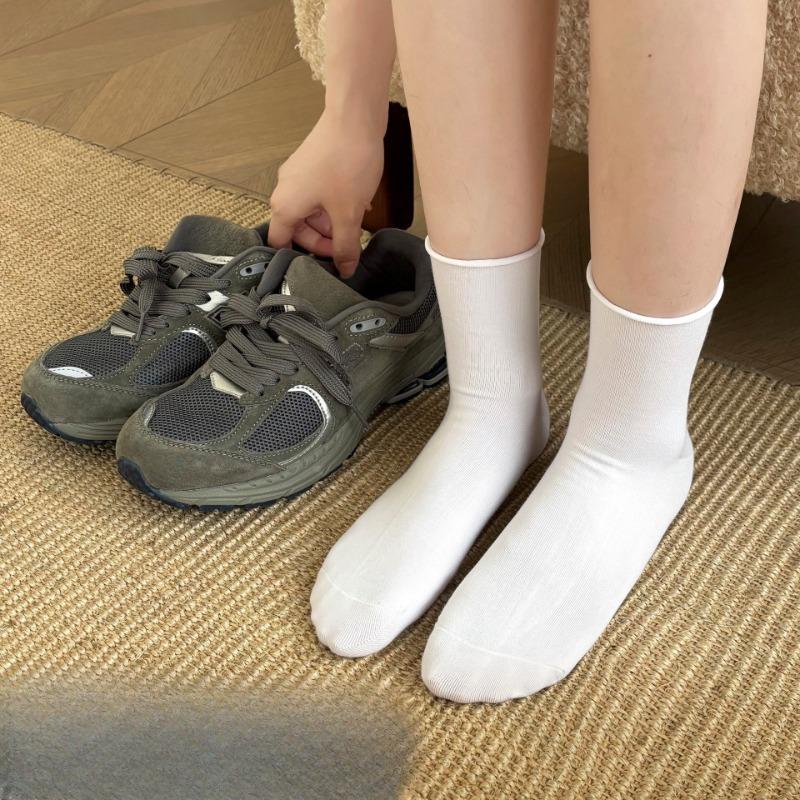 Women's Cotton Socks, Autumn Mid-calf Socks, Rolled-up Socks, Sweat-absorbing, Deodorizing, Antibacterial Pure Cotton Socks