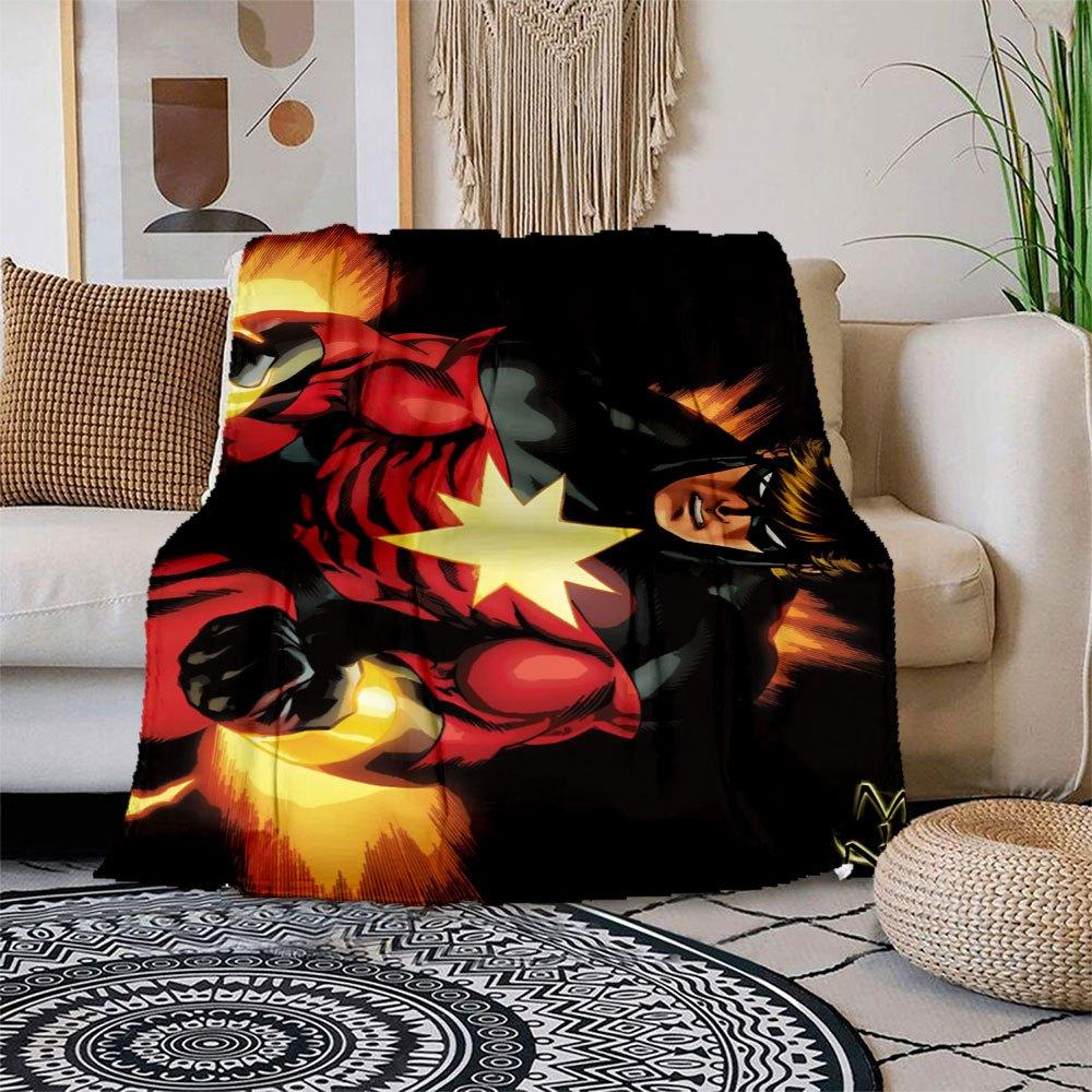 Captain Marvel vs Iron Man: Epic Battle Comic Art PrintBlanket Flannel Throw Blanket for Sofa, Bed, Travel, Camping, Office, Couch, Chair