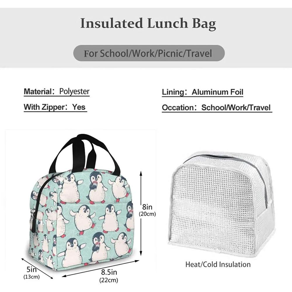 Penguins Insulated Lunch Box Reusable Cooler Tote Bag Waterproof Lunch Holder Lunch Bag Gift for Women Men Work Picnic Travel