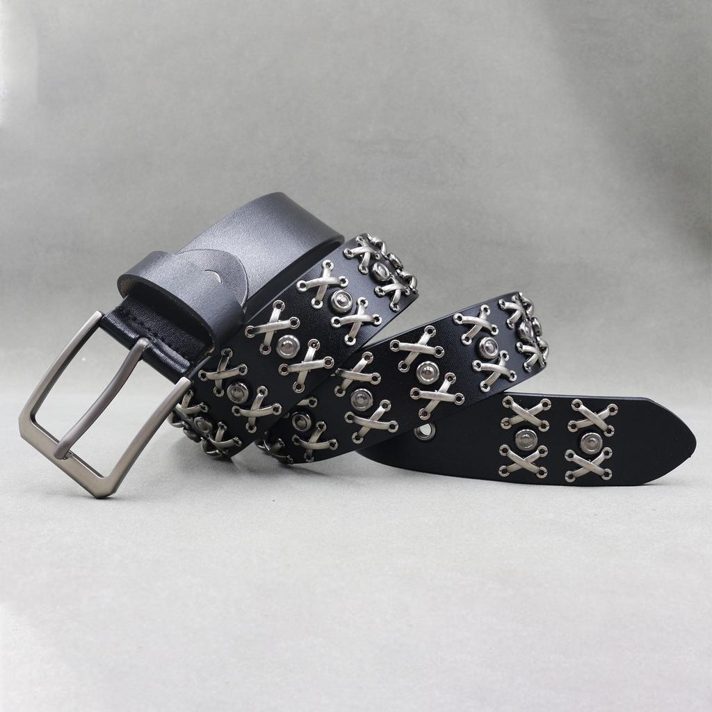 New Rivet Belt Cowhide 3.8 Men's Personalized Decoration Belt Trendy Punk Decoration European and American