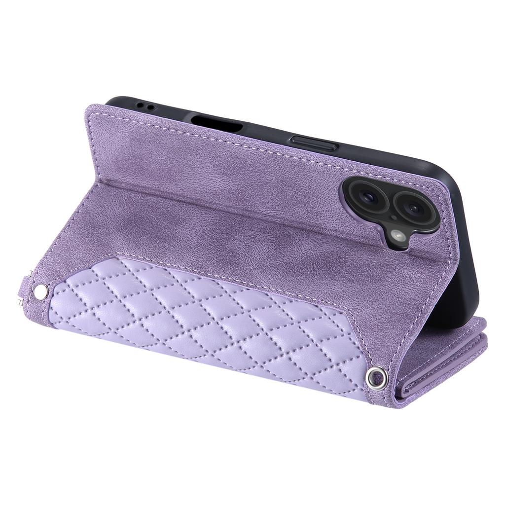 Styl 005 Pouzdro pro iPhone 16 PU kůže Peněženka Kryt na telefon Kosočtvercové prošívání