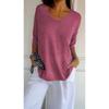 Women's European & American V-Neck Knit Sweaters, Slim Fit, Solid Color, 3/4 Sleeves, Casual Style