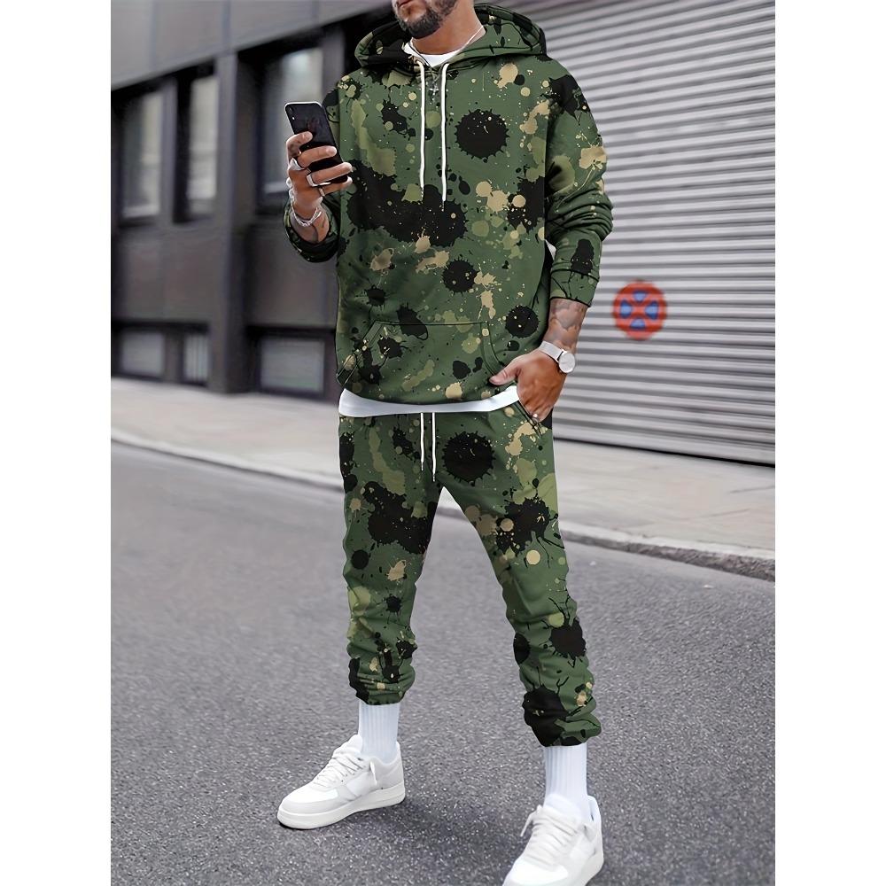 Spring  Autumn Flame Skull 3D Printed Hoodie Suit Men Sweatshirts Sweatpants Casual Fashion Two Piece Tracksuit Set Men's Clothing