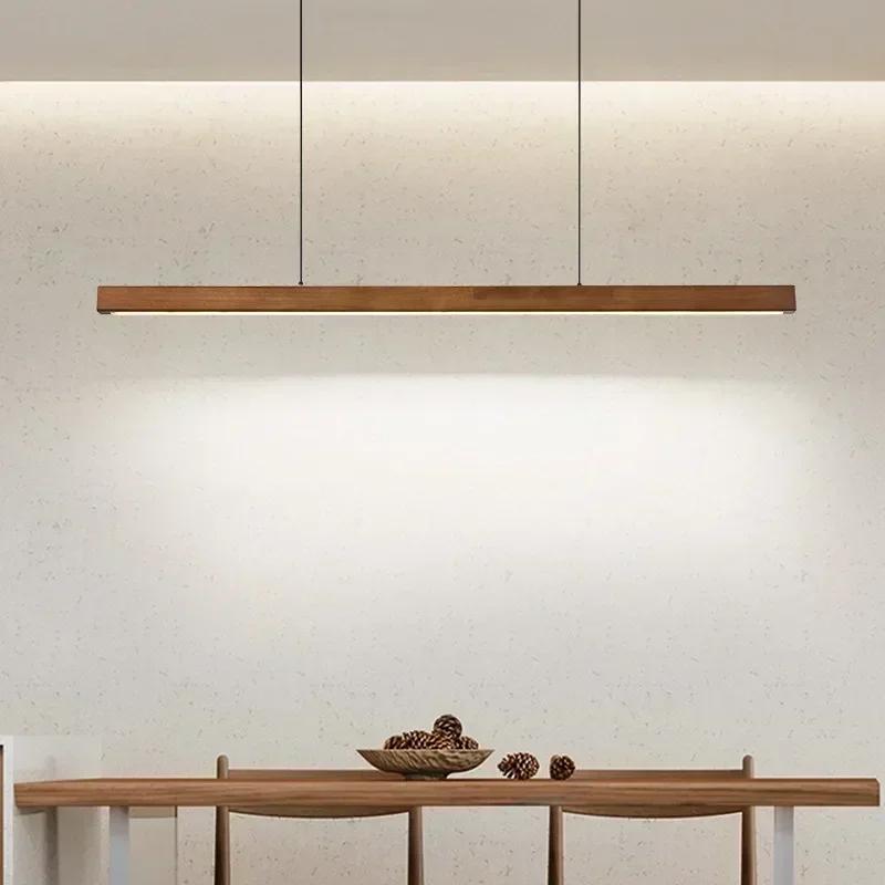 Modern LED Pendant Light Wood Long Strip dining table lamp Chandelier For dining room kitchen lighting fixture Hanging Light