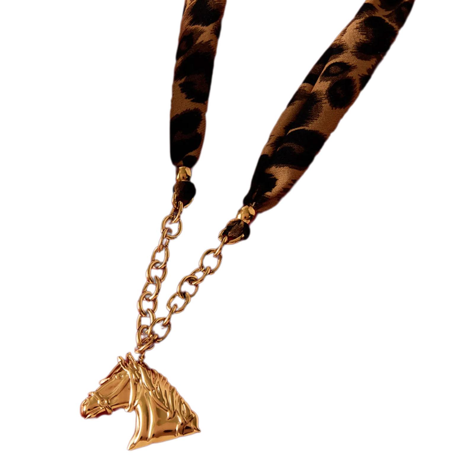 

Fashion Leopard Scarf Horse Pendant Necklace Titanium Steel Adjustable Clavicle Chain for Birthdays Anniversaries 1