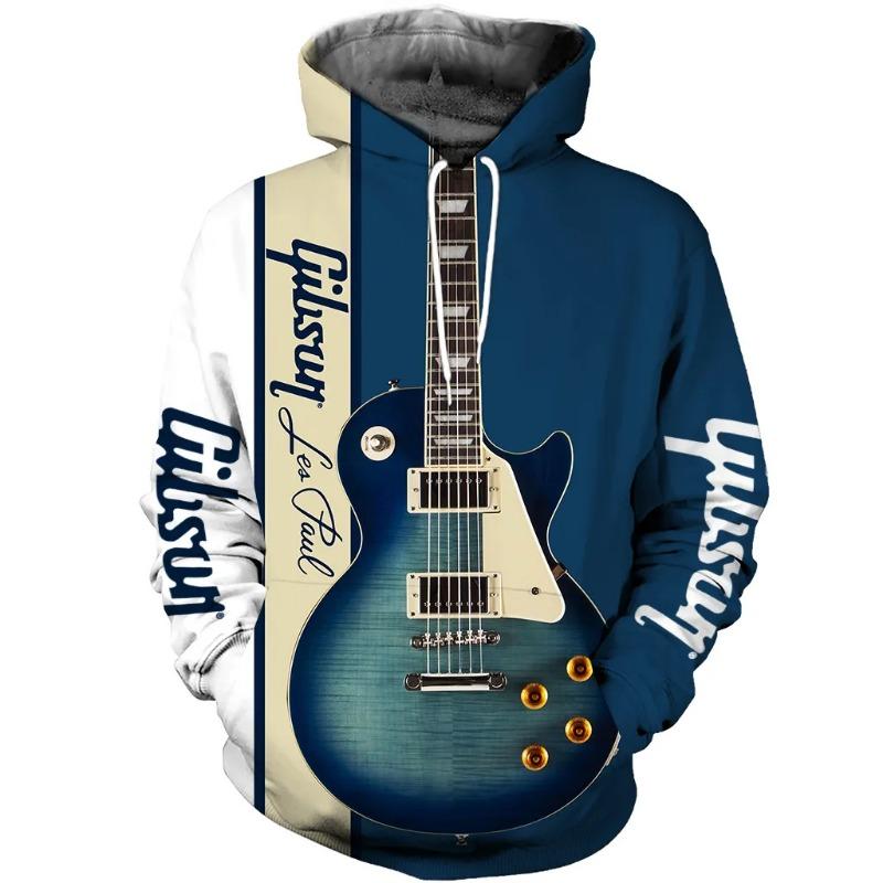Felpa con Cappuccio Stampata Chitarra Stampa 3D Moda Felpa Quotidiana Strumento Musicale Felpe Hip Hop Uomo Donna