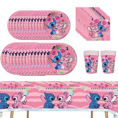 Forniture per feste Rosa Stitch Include Piatti Bicchieri Tovaglioli Tovaglie