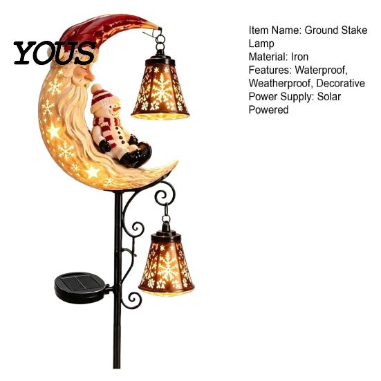 Festive Garden Stake Lights Solar Snowman/Ghost Moon Light, Waterproof Metal Sculpture, Decorative Iron Ground Insert Powered Lamp for Outdoor Pathway