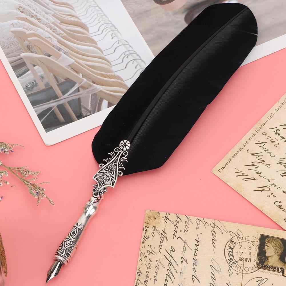 Vintage Classical Fountain Pen Sign Pen Calligraphy Feather Quill Dip Pen Writing Ink (Black)