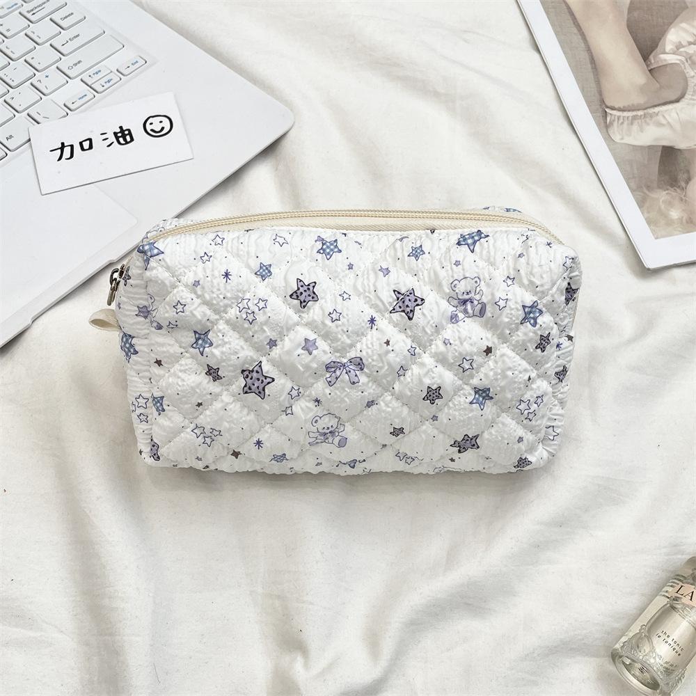 Cute Cartoon Women's Cosmetic Bag College Girls Stationery Pencil Case Handbags Quilted Cotton Ladies Makeup Storage Bags Purse