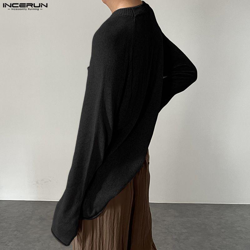 INCERUN Spring Men Round Neck Long Sleeve Crochet Casual Loose Pullover T-shirts Tops
