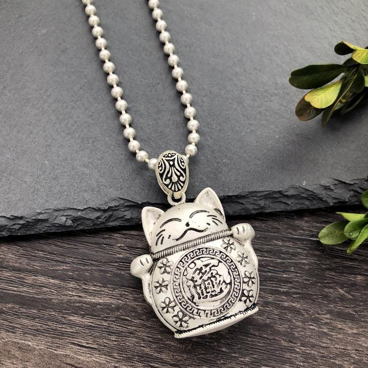 Vintage Thai silver long necklace flower pendant simple long sweater chain accessories women