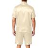 Men Satin Short Sleeve Pajama Set Two Piece Button Down Shirt and Shorts with Pocket Lightweight Sleepwear Lounge Set