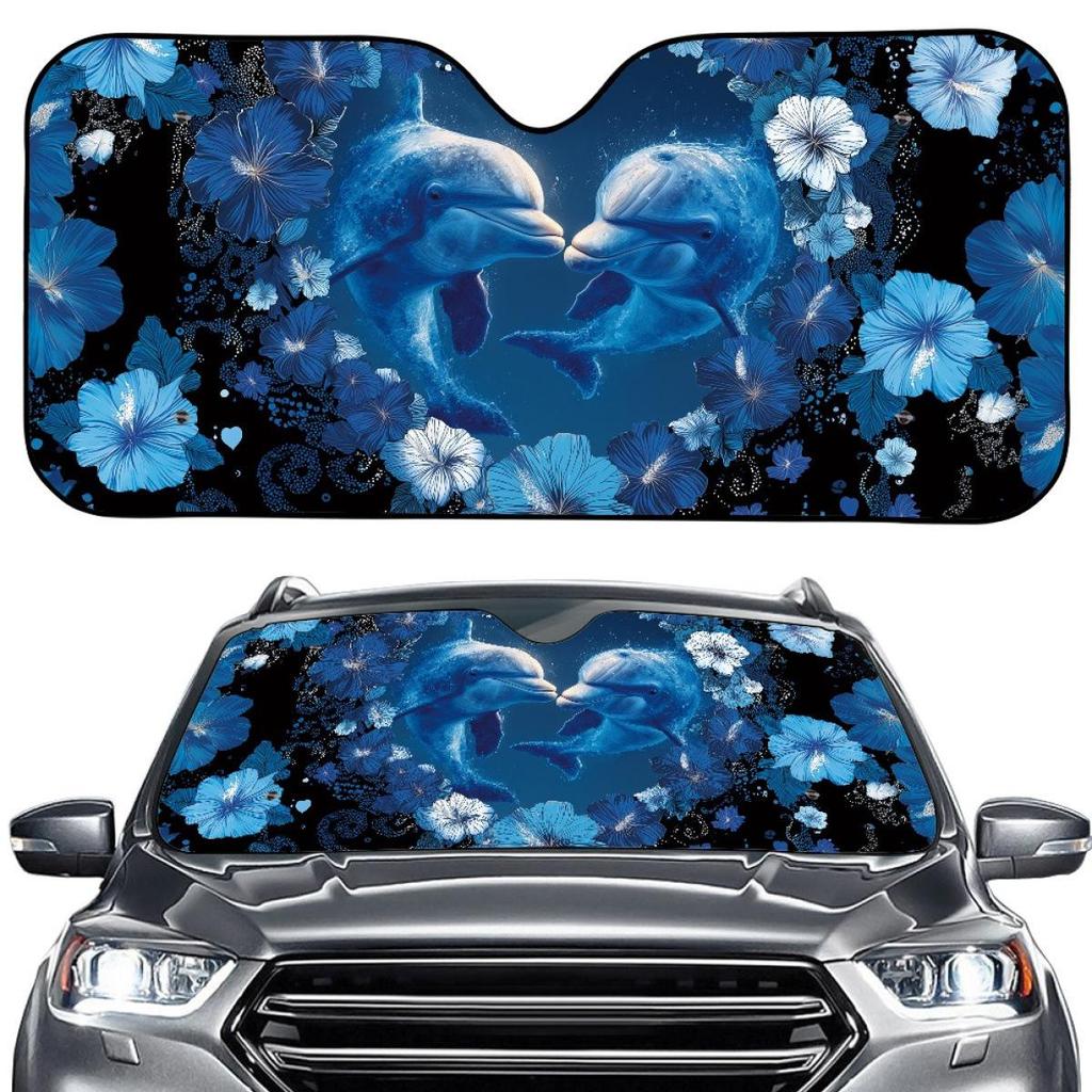Portable Dolphin Car Windshield Sunshade, No Installation Needed, Summer Automobile UV Protection. Order Individually.