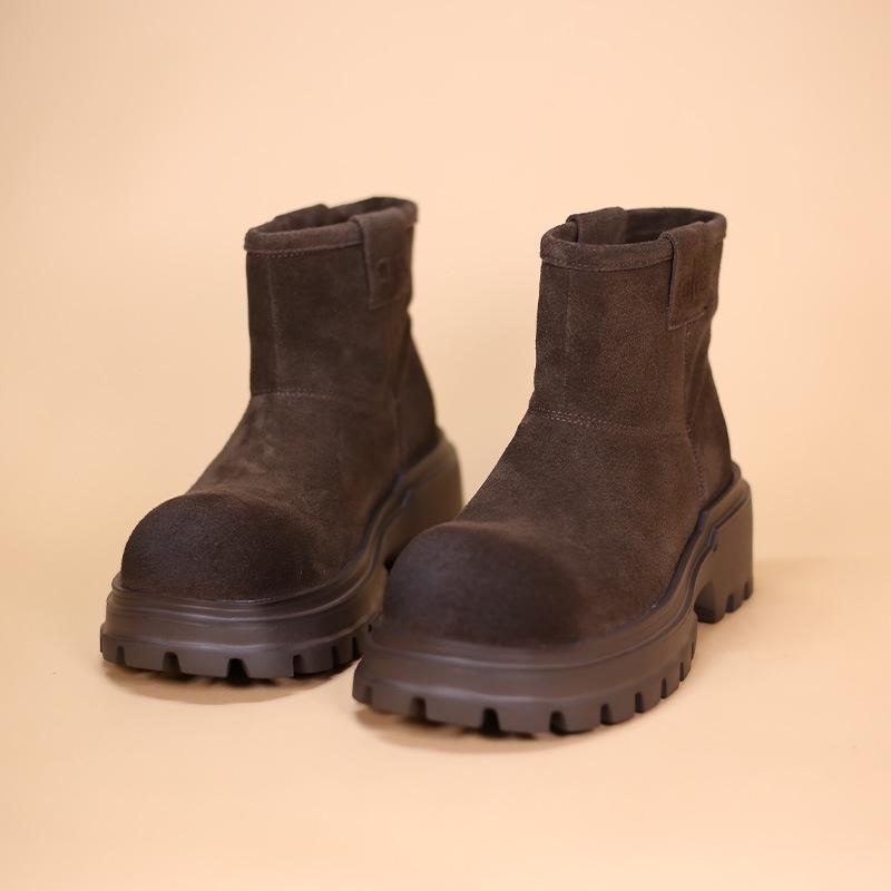 Women's Retro Capybara Chelsea Ankle Boots - Genuine Leather, Big Head Martin Style for 2025 Autumn Fashion