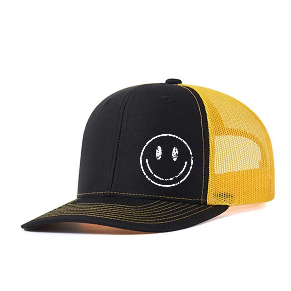 Heat Transfer Smiley Baseball Cap Slightly Curved Richardson Truck Cap Outdoor Breathable Mesh Cap Sun Protection
