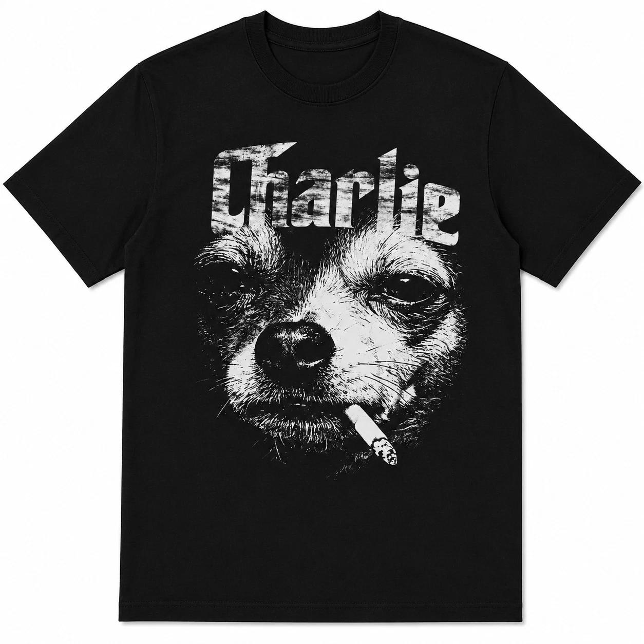 Funny Chihuahua Smoking T-Shirt Charlie Dog Ironic Gen Z Meme Graphic Tee Black XL