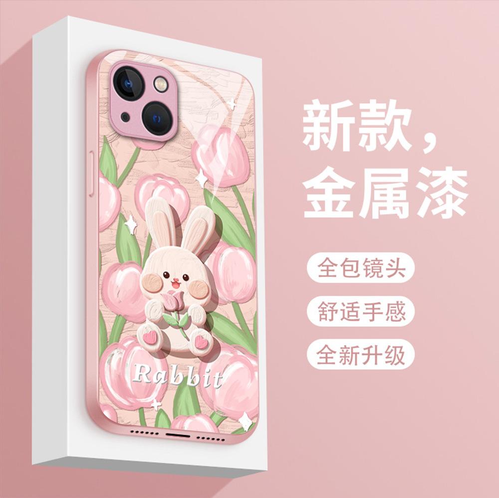 Cute Tulip Rabbit Mobile Phone Case iPhone17 Glass All Inclusive Lens Apple 16promax Protective Case 12