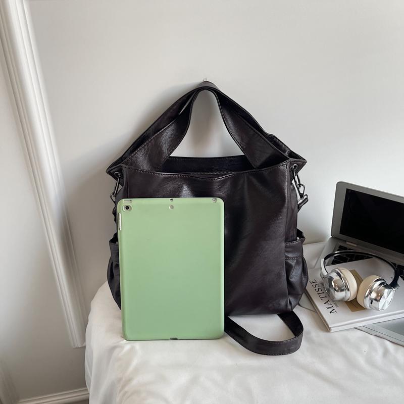 Damska skórzana torba tote w jednolitym kolorze, modna torba crossbody na jedno ramię, torebka codzienna o dużej pojemności, prosta codzienna torba na jedno ramię