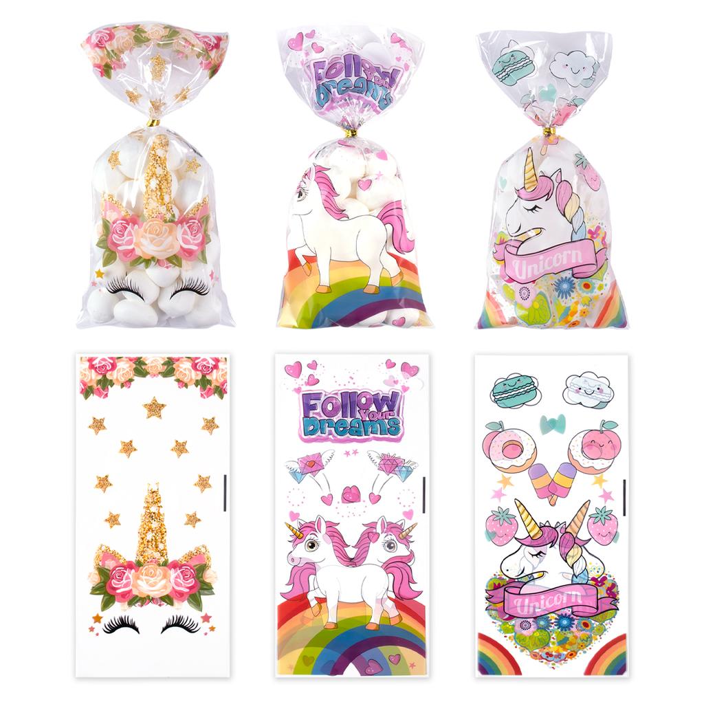 50pcs Jungle Safari/Dinosaur/Unicorn Party Gift Bags Plastic Candy Treat Bag Party Decorations for Kids Birthday Baby Shower