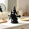 Small Fantasy Witch Figurine Gothic On Broom Statue, 3D Printed Spooky Tabletop for Decoration Home Party, Black Halloween Desk Decor with Pointy Hat,