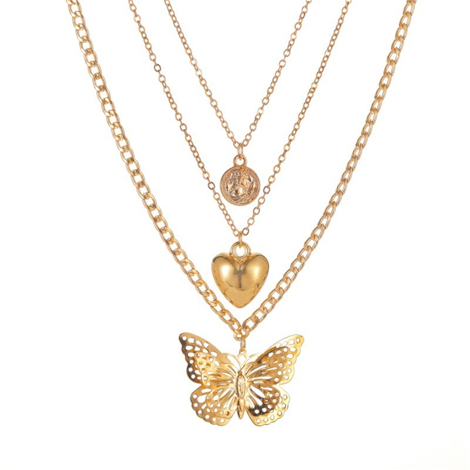 Love Hollowed Out Butterfly Necklace Multilayer Women s Sweater Chain One Size