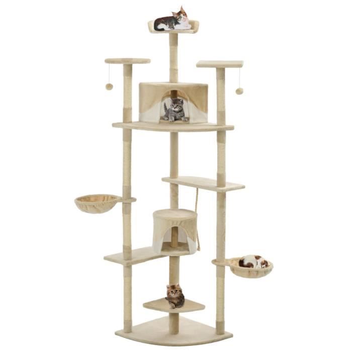 VidaXL Arbre à chat avec griffoirs en sisal 203 cm Beige et Blanc