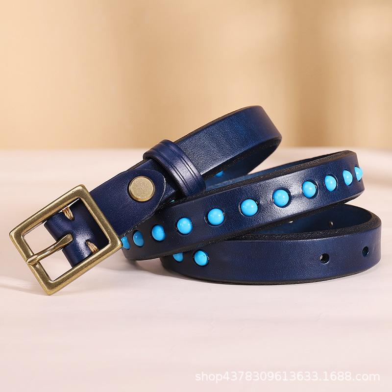 Women's Belt Women's Ins Style Fashion All-Match Trendy BF Style Retro Practical Leather Pin Buckle with Jeans Belt