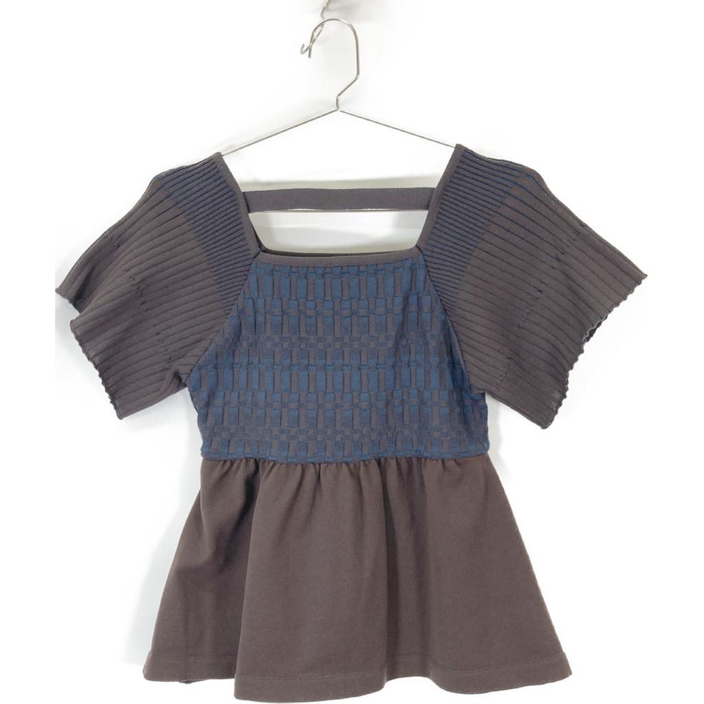 PUBLIC TOKYO Brown 163430001 Puffy Ribbed Half Sleeve Knit tops FREE BrownUsed