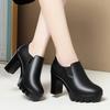6.5cm 8.5cm Elegant Black Block High Heels Shoes Deep Mouth Spring 2025 Thick Platform Pumps Soft Leather for Office Model Work