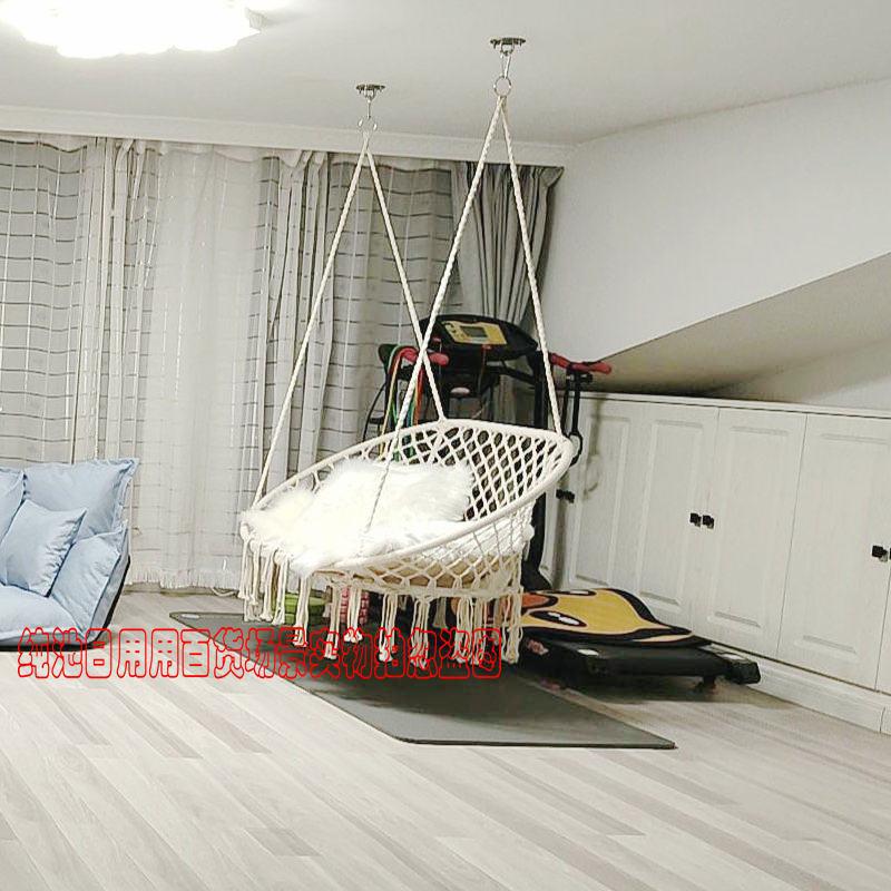 Nordic Indoor/Outdoor Double Hanging Chair Swing with Tassel Cradle - Cotton & Linen Hammock for Balcony, Homestay, or Internet Celebrity Use