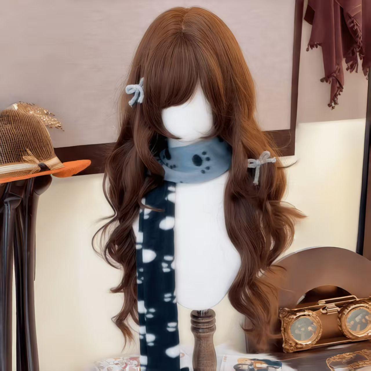 Chocolate Brown Wig with Bangs 24inch Long Wavy Hair Wigs for Women High Quality Cute Lolita Synthetic Wig for Daily Use Cosplay (Chocolate Brown,24inches&1pc) шоколадный коричневый